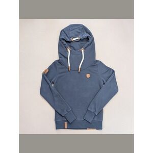 Naketano Hoodie Womens Small Blue Funnel Neck Rope Drawstring Sweatshirt